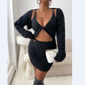 Plus Size Twist Front Cutout Sweater Dress and Bolero Set